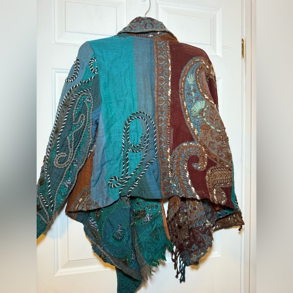 Anu By Natural Vintage Embroidered Boho Patchwork Jacket SMALL Fringe Wool Art - Picture 10 of 14